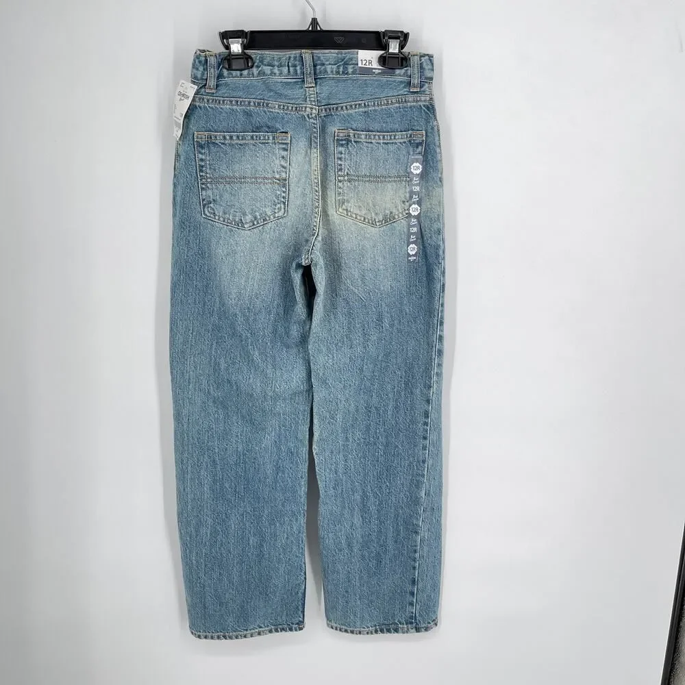 OshKosh NEW Classic E-Z Adjust Waist Straight Leg Denim Blue Jeans Kids Sz 12R